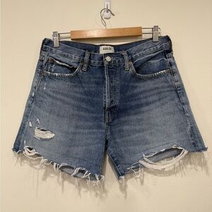 Agolde Washed Blue Distressed Denim Cutoff Shorts